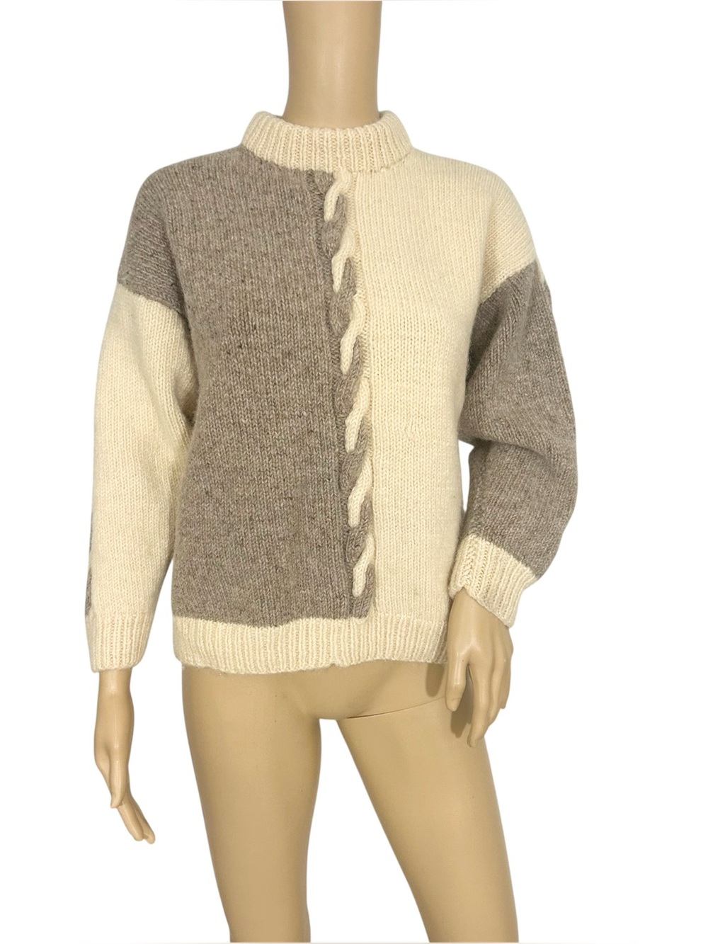Vtg Country Life Women’s Small Colorblock Cable-Knit Pure Wool Sweater Scotland